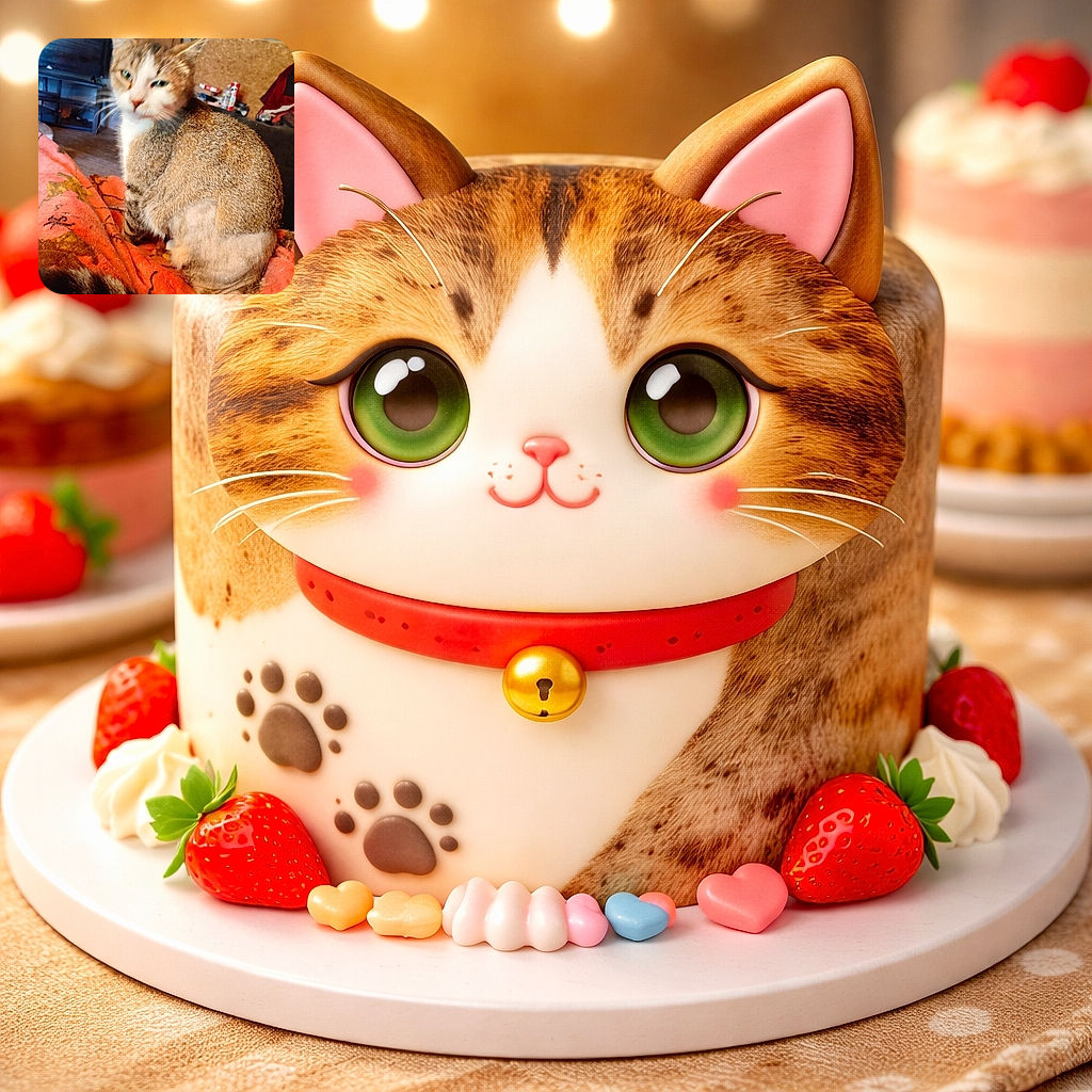 A cozy tabby cat with a freshly shaved patch on its hind leg sits on a vibrant orange blanket, looking slightly blurry but content. The background shows a casual indoor setting with various household items and a large TV.