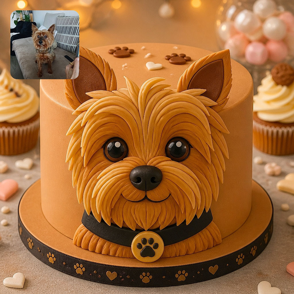A tiny Yorkshire terrier sits proudly on the couch, staring into the camera like it has just been appointed CEO of the living room. A remote control, cushions, leafy houseplants, and a mysterious human hand complete the cozy domestic scene.
