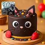 A blurry close-up photo of a black cat resting against a patterned background, with the cat's face partially obscured and lacking sharp focus.