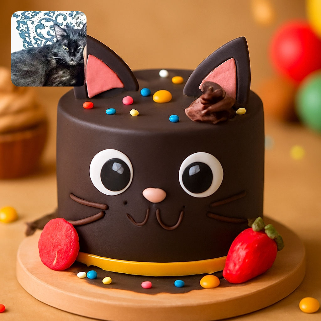 A blurry close-up photo of a black cat resting against a patterned background, with the cat's face partially obscured and lacking sharp focus.