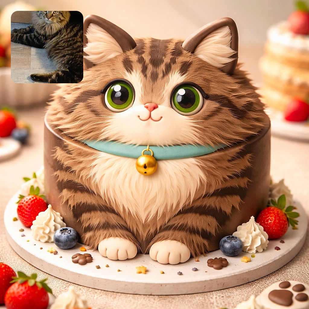 A fluffy tabby cat lounges on a tiled floor, looking attentively towards the camera with its striking eyes and majestic mane, surrounded by a cozy indoor setting with warm lighting.