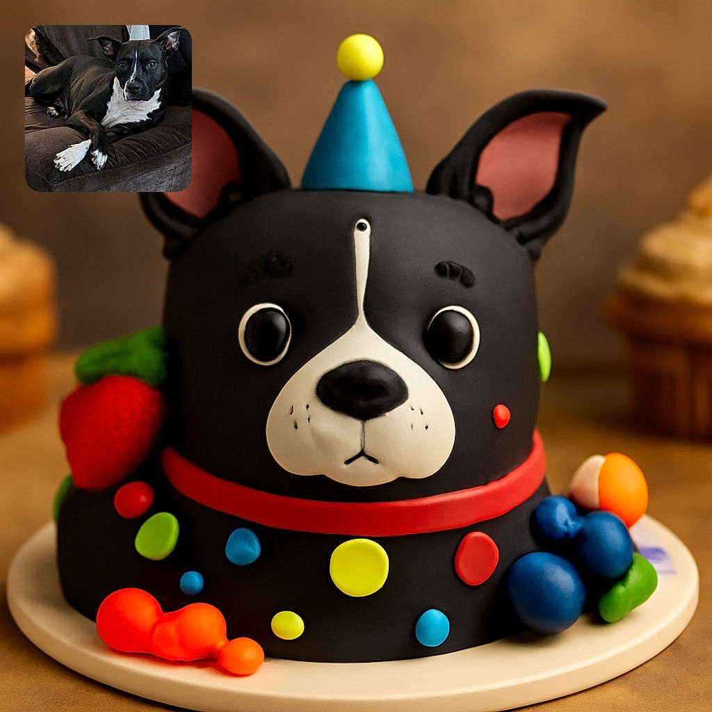 A relaxed black and white dog lounges on a dark brown couch, looking attentively at the camera with ears perked up. The cozy setting and soft lighting highlight the dog's shiny coat and calm demeanor.