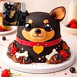 A curious little black and tan dog sits attentively on a couch, its big eyes gleaming with interest. The cozy indoor background includes a blurred mirror and an open door, adding a homey vibe to the candid snapshot.