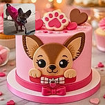 A tiny dog in a bright pink outfit stares at the camera like a fashionable little gremlin who has just been caught plotting a leash escape. The pup is standing on a light wooden floor, with social-media interface elements surrounding the original video.
