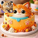 A majestic fluffy orange cat lounges on a textured purple surface, giving the camera a calm and slightly curious stare with its striking green eyes and soft fur glowing under gentle light.