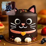 A charming tuxedo cat lounges on a cozy brown towel draped over a plush chair, looking directly at the camera with curious, bright eyes. The background features a floral pillow and some household items, adding a homey touch to the scene.