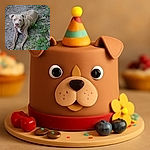 A curious dog with a serious expression lounges on a patch of dirt surrounded by scattered leaves and green plants, as if contemplating the mysteries of the backyard jungle.