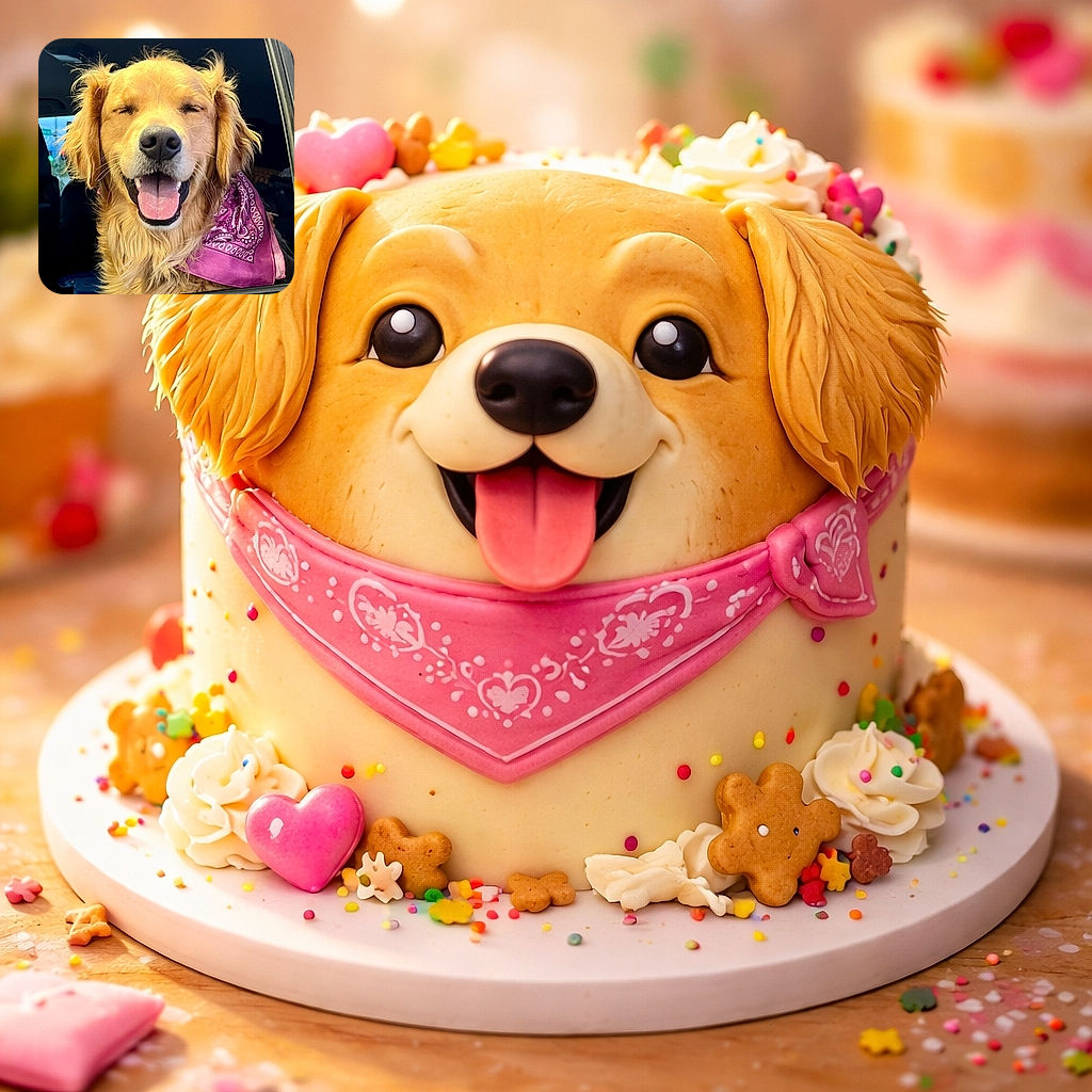 A golden retriever with closed eyes and a big happy smile sticks its head out of a car window, wearing a vibrant purple bandana, looking like the happiest co-pilot on the road.