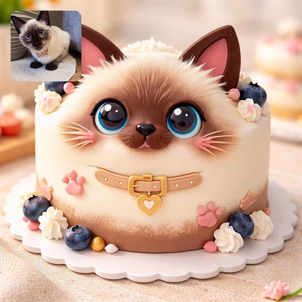 A wide-eyed Siamese kitten stares up like it just uncovered a secret stash of treats — velvet mask, tiny collar gleaming, whiskers on full alert. The plant pot and couch provide dramatic indoor set dressing while the cat rules the rug-and-wooden-floor runway.