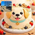 A cheerful golden retriever joyfully trots down a sunny street beside a parked silver car, with a clear blue sky and modern building in the background. The dog's fluffy fur shines in the sunlight, and its tongue playfully hangs out as if it's loving the walk.