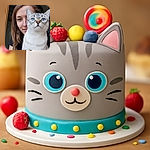 A curious cat with striking blue eyes takes center stage in the photo, sitting confidently in front of a young woman who peeks playfully from behind. The indoor setting is softly lit, highlighting the cat's detailed fur patterns and the woman's warm expression, creating a cozy and charming portrait of friendship.