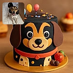 A happy, attentive dog with big floppy ears and a spotted coat stands on a tiled floor looking up with bright, eager eyes and a wide smile, as if ready for a game or a treat.