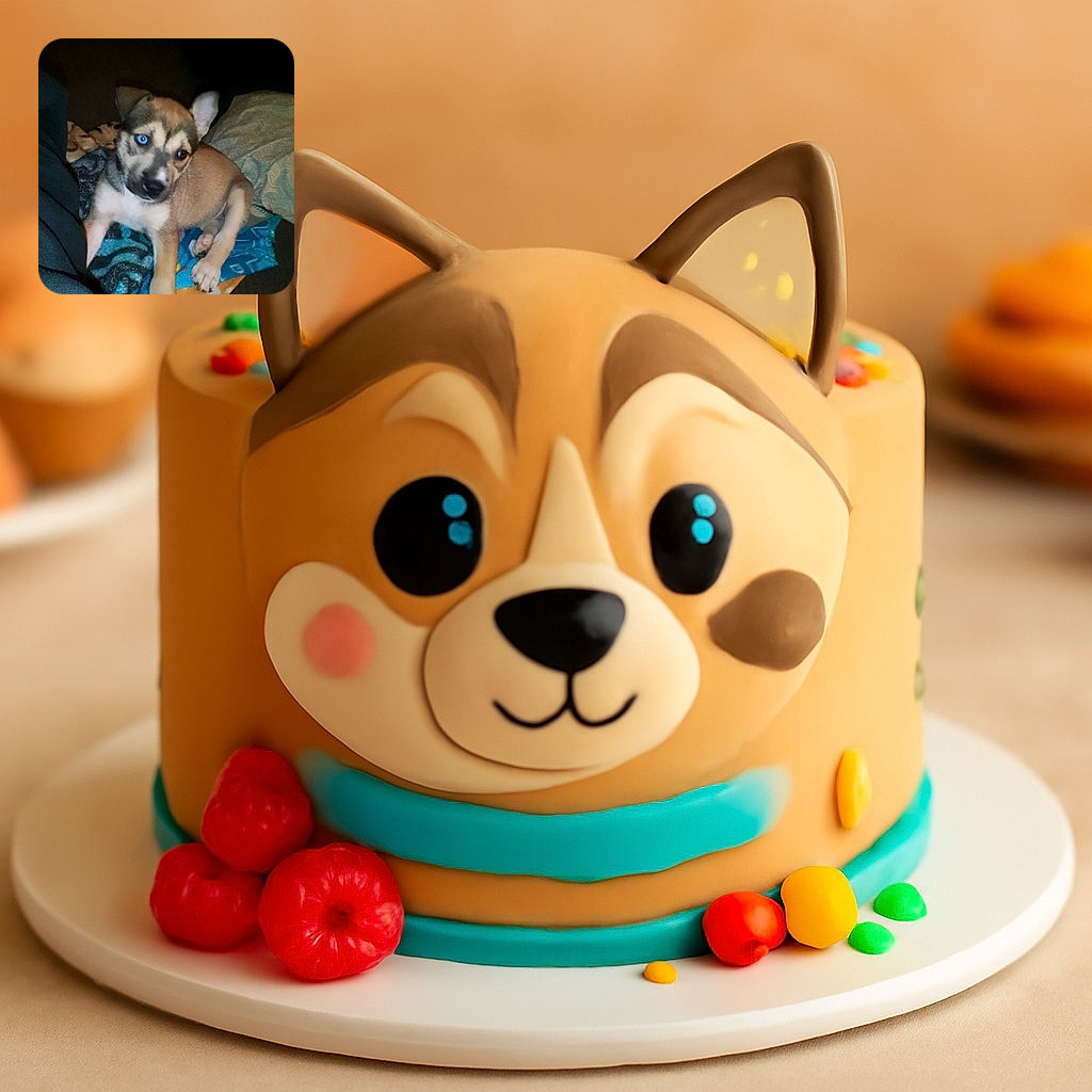 A cute puppy with one striking blue eye lounges on a colorful blanket, looking curiously off to the side. The photo is a bit blurry but captures the puppy's playful and innocent vibe perfectly.