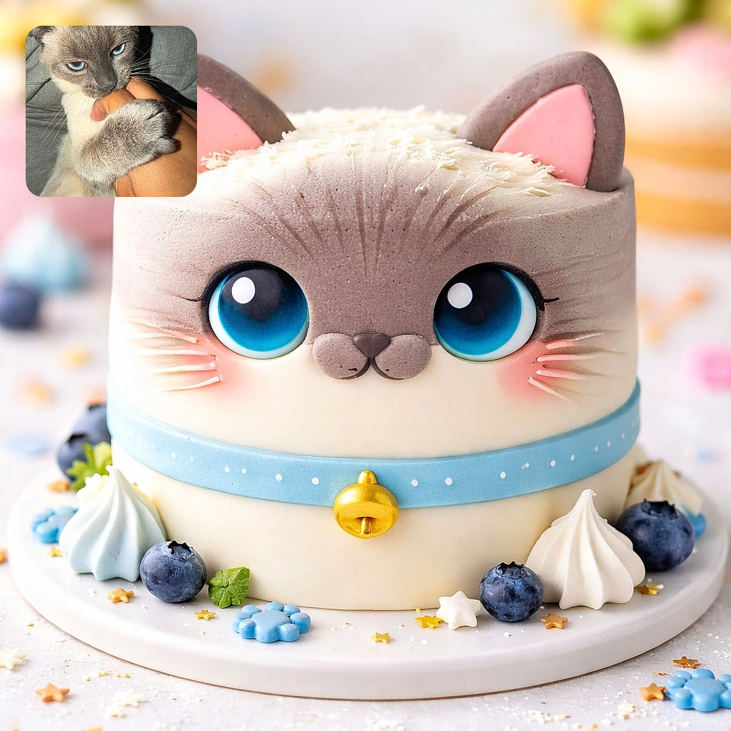 A close-up shot of a Siamese cat gently biting and holding a person's hand with its paw, showcasing its striking blue eyes and soft fur against a cozy grey fabric background.