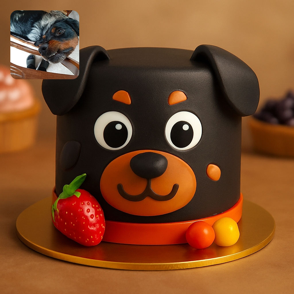 A close-up shot of a happy dog resting its head on a wooden chair back, showing a quirky smile with teeth visible. The dog's fur is a mix of black, gray, and brown, and the photo captures a cozy indoor scene with a pair of feet in slippers visible in the background.