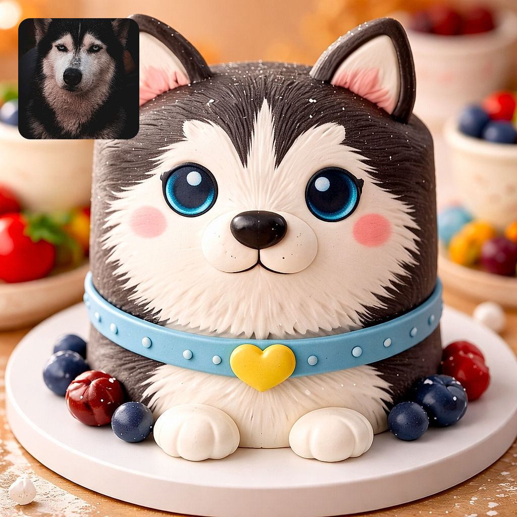 A striking portrait of a husky with piercing blue eyes, framed perfectly against a dark background that makes its fur texture and intense gaze pop like a winter warrior in a spotlight.