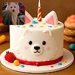 A fluffy white dog lounges comfortably on a pile of cozy blankets with a colorful animated show playing on a TV in the background, creating a warm and relaxed atmosphere.