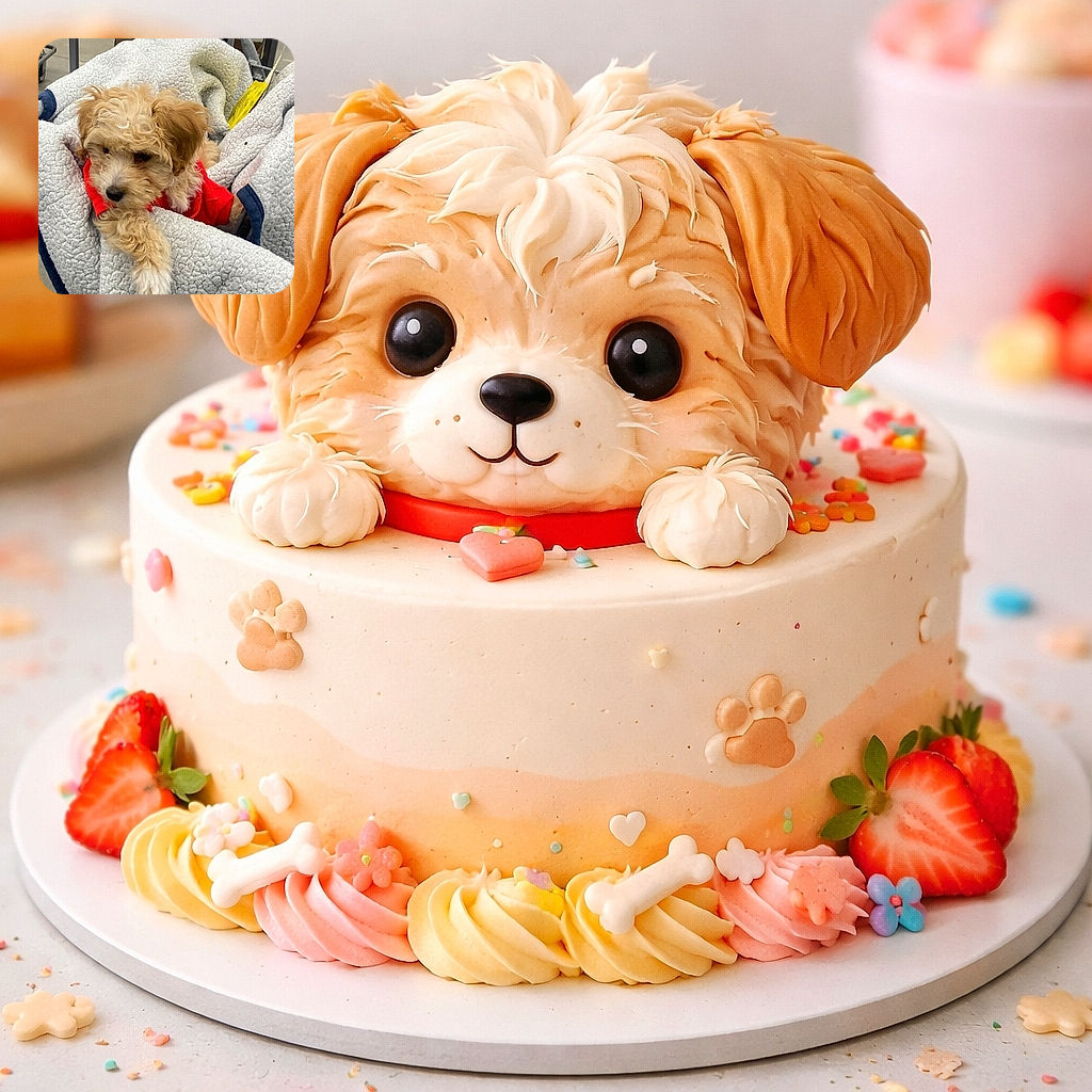 A fluffy caramel puppy lounges like royalty in a sherpa blanket throne, wearing a tiny red shirt and peeking out of a shopping cart with one paw casually draped over the edge — equal parts adorable and dramatic.