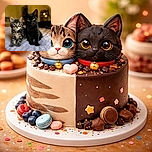 Two adorable kittens, one tabby with striking blue eyes and one sleek black with golden eyes, sitting side by side on a textured white blanket, posing like tiny furry royalty with a softly blurred cozy background.