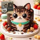 A curious tabby cat with striking eyes is peeking over the edge of a cozy pet bed, looking ready to pounce or maybe just demanding attention, all set against a simple indoor background.