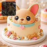 A small light brown puppy is cozily nestled on a soft, leopard print blanket with a red plush toy nearby. The dim lighting gives the scene a warm, sleepy vibe, making the pup look like it's ready for a nap in a comfy den.