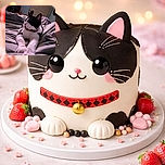 A black-and-white cat has claimed the bed and is dramatically stretching its front paws toward the camera like a tiny, disinterested lion. Wearing a patterned collar and gazing off to the side, it looks both regal and extremely committed to napping while the bedroom door and shelves blur into the background.