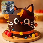 A fluffy tortoiseshell kitten with big curious eyes is perched on a windowsill next to a Yankee Candle jar and a vase of flowers, tilting its head inquisitively as if trying to solve the mystery of the Christmas cookie scent.