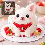 A fluffy white pup named Hamlet stares up like royalty in a bright red harness, ears perked and tail fluffy — ready for adventure (and treats). The wood floor gives a cozy homey vibe while the bold caption declares the mission: go time.