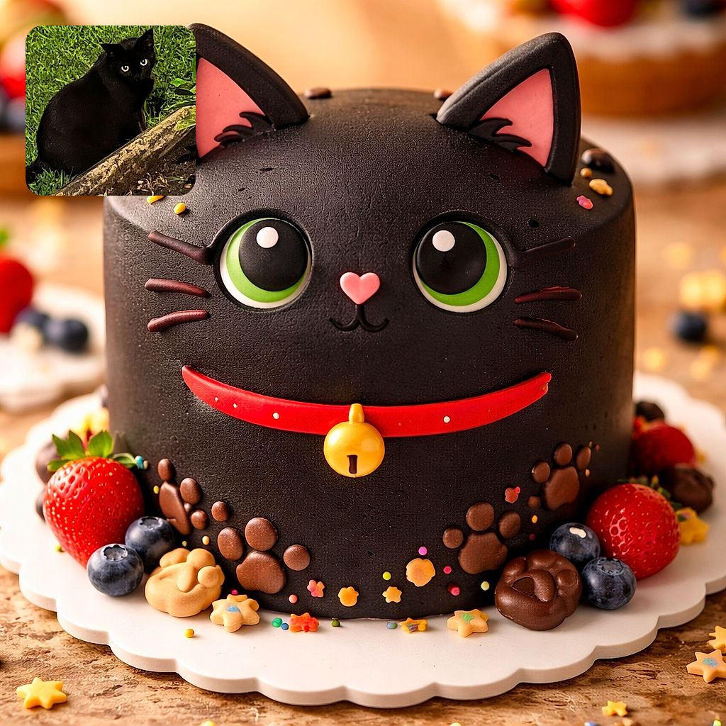 A startled little black cat perched by a garden curb, eyes shining like twin moons as it glares back at the camera. Lush green grass fills the background, dirt and scattered leaves sit in the foreground, and the whole scene is framed inside a phone lock‑screen with a big clock and camera/flash icons — nature meets smartphone convenience.