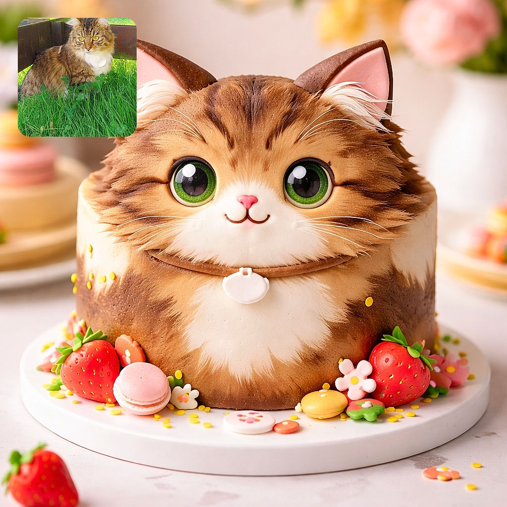 A fluffy tabby cat with glowing yellow-green eyes lounges regally under a wooden bench in a sea of clover and long grass, wearing a white collar tag and giving a slow, unimpressed stare as if judging all human decisions. Sunlit patches highlight its mane while the rustic fence and backyard blur into a cozy portrait backdrop.