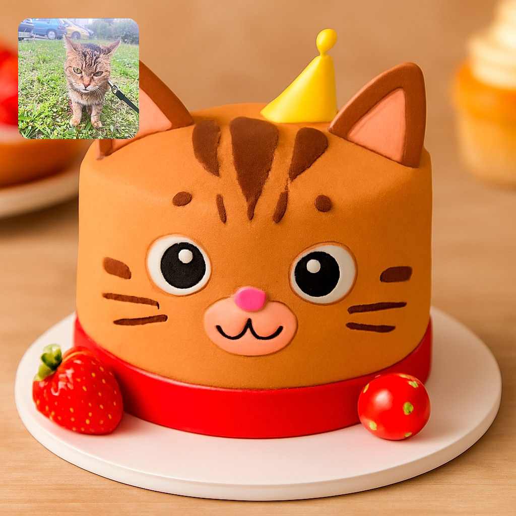 A slightly grumpy-looking tabby cat on a leash sits on the grass with a backdrop of parked cars, giving off major 'I tolerate this walk' vibes while plotting its next nap.