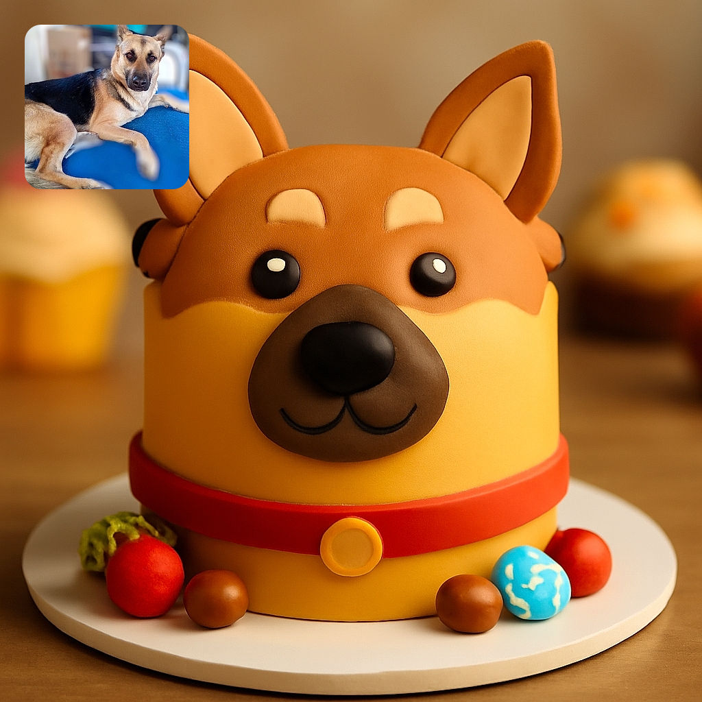 A relaxed German Shepherd dog is lounging comfortably on a blue surface, gazing attentively at the camera with soulful eyes. The background is softly blurred, focusing all attention on the dog's expressive face and sleek fur.