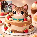 A curious tabby cat pokes its head through a wooden railing, sniffing a vibrant bouquet of pink lilies and white flowers in a cozy, lived-in room filled with furniture and household items.