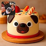 A cheerful selfie featuring a man with sunglasses, a smiling woman, and an adorable pug with a happy expression sitting on a wooden table outdoors with cars and plants in the background.