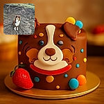 A fluffy brown and white dog sits attentively on a rugged dirt slope with exposed roots and sparse greenery, looking up with curious eyes as if wondering when the next adventure begins.