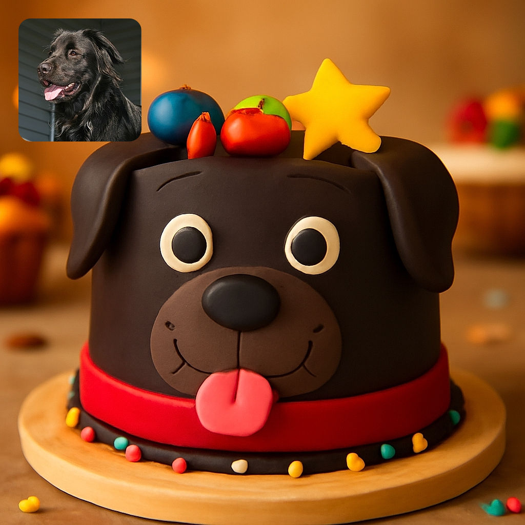 A shiny black dog with a fluffy coat is captured in a close-up profile, tongue out and eyes gleaming with friendly curiosity, basking in natural light against a muted background.