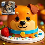 A thoughtful dog lounges comfortably on a soft surface, gazing off to the side with a calm and gentle expression. The background shows a chair and a textured wall, giving a cozy, everyday vibe.