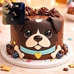 A blurry photo of a black and white dog lying on a carpet, with a hand gently petting its back near a blue piece of furniture. The image is grainy and lacks sharp focus, but the cozy indoor scene is clear.