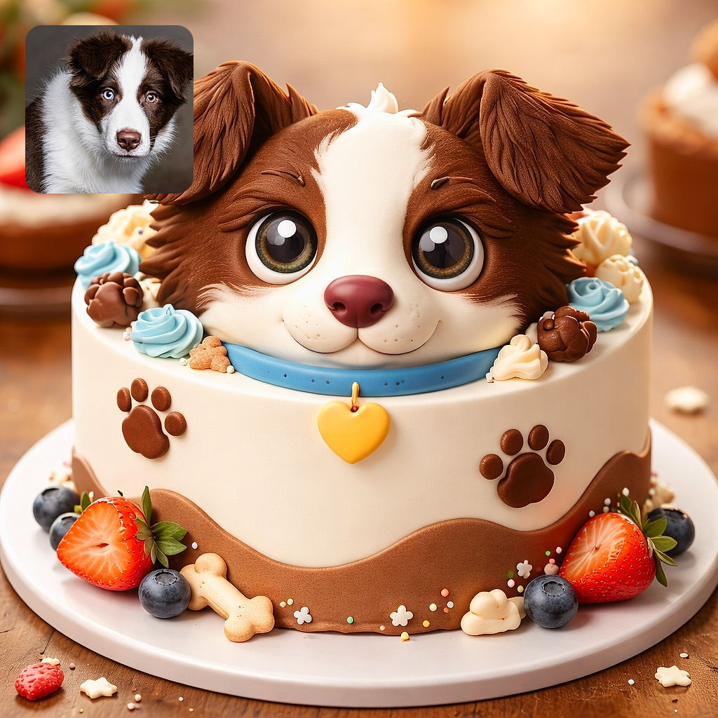 A stunning close-up portrait of a brown and white puppy with striking heterochromia eyes - one blue and one amber - staring curiously into the camera, with a soft, blurred background that makes the fluffy fur pop.