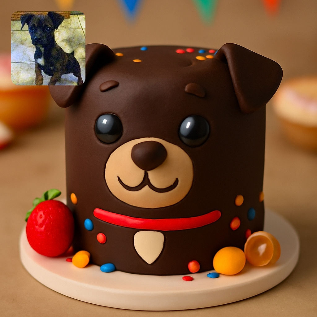 A small dark-colored puppy with a white patch on its chest stands on a tiled floor, looking up with curious eyes. The photo is grainy and slightly blurry, giving it a vintage or low-light feel.