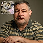A close-up of a relaxed tabby cat with a slightly squinting expression, resting its paw on a soft, light-colored blanket. The cat's pink nose and detailed fur texture are clearly visible, giving off a cozy and sleepy vibe.