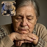 A close-up photo of a sleepy pug with its face squished between its paws, resting peacefully on a cozy blanket. The details of the fur and wrinkles are clear, making the dog look adorably grumpy even in sleep.
