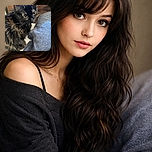 A fluffy tortoiseshell cat with striking yellow eyes peers curiously at something off-camera, nestled next to a cozy grey blanket with a wooden backdrop adding warmth to the scene.