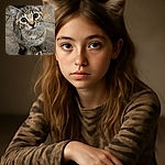 A curious tabby kitten with big, round eyes gazes up with innocent wonder, sitting on a textured stone floor that adds rustic charm to this adorable close-up shot.