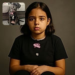 A charming black puppy with soulful eyes sits attentively on a carpeted floor, sporting a pink bone-shaped tag that reads 'Tessa'. The cozy background features a textured couch and a hint of a pink blanket, creating a warm and homely atmosphere.