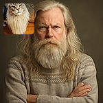 A majestic fluffy cat stares with regal intensity, looking like the king of the living room, while the phone lock screen overlays add a techy twist to this feline portrait.