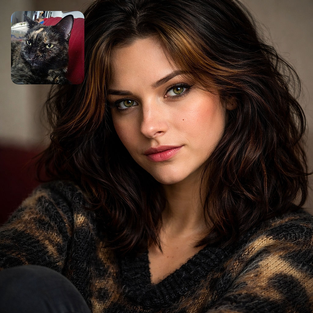 A sassy tortoiseshell cat stares at the camera with half-closed, judgmental green eyes while lounging on a red blanket — clearly plotting nap domination.