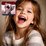 An adorable kitten with its mouth wide open as if singing a tiny opera, surrounded by a soft pink fluffy background and a rich red backdrop that makes the fur pop.