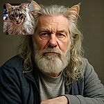 A majestic long-haired cat with a serious expression lounges comfortably against a cozy background, its luxurious fur and attentive eyes stealing the spotlight.