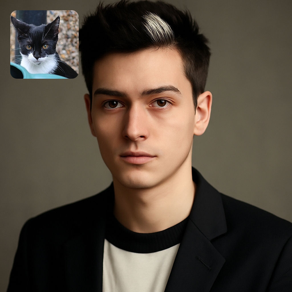 A close-up shot of a black and white cat with striking yellow eyes, peeking curiously over a green object with a blurred gravel background, capturing the cat's whiskers and attentive expression in sharp focus.